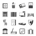 Silhouette bank, business, finance and office icons Royalty Free Stock Photo
