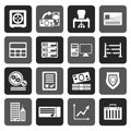 Silhouette bank, business, finance and office icons Royalty Free Stock Photo