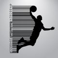 Silhouette of a basketball player and barcode.