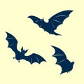 Silhouette bat flat vector set of dark winged creatures Royalty Free Stock Photo