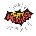 Silhouette of bat with lettering text Happy Halloween. Vector sticker Royalty Free Stock Photo