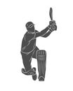 Silhouette batsman playing cricket on a white background