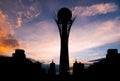 Silhouette Bayterek tower in Astana capital of Kazakhstan on beautiful sunset