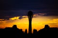 Silhouette Bayterek tower in Astana capital of Kazakhstan on beautiful sunset