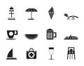 Silhouette beach and holiday icons