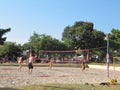 Silhouette of beach Volleyball player on the beach in sunset. Croatia- July 23, 2010 Royalty Free Stock Photo