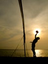 Silhouette of beach volleyball player Royalty Free Stock Photo