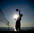 Silhouette of beach volleyball player Royalty Free Stock Photo