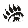 Silhouette of a bear on the background of a bear paw print