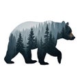 Silhouette of a bear filled with a double exposure of a forest scene, featuring tall Royalty Free Stock Photo