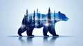 Silhouette of a bear with forest landscape and city lights inside Royalty Free Stock Photo