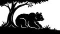 Silhouette of a bear resting under a tree in a minimalist style Royalty Free Stock Photo