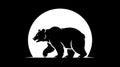 Silhouette of a Bear Walking in Front of a Large White Circle Royalty Free Stock Photo