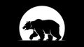 Silhouette of a Bear Walking in Front of a Large White Circle Royalty Free Stock Photo