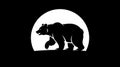 Silhouette of a bear walking in front of a white circle on a black background Royalty Free Stock Photo