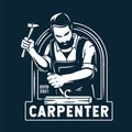 Bearded carpenter with wood chisel. Carpentry logo