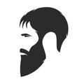 Silhouette of a bearded man, hipster style. Barber shop emblem.