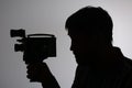 Silhouette bearded Man Movie Camera Royalty Free Stock Photo