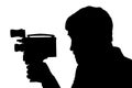 Silhouette bearded Man Movie Camera. Royalty Free Stock Photo