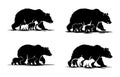 Silhouette of Bears: Mother and Cubs in Four Variations Royalty Free Stock Photo