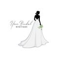 Silhouette Beautiful Bride with Flower Bouquet, Bridal Boutique Logo, Bridal Gown Logo Vector Design Royalty Free Stock Photo