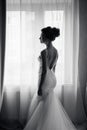 Silhouette of a beautiful bride in a traditional white wedding dress Royalty Free Stock Photo