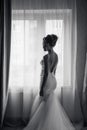 Silhouette of a beautiful bride in a traditional white wedding dress Royalty Free Stock Photo