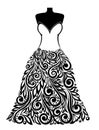 Silhouette of a beautiful dress with a floral elem