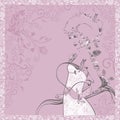 Silhouette of a beautiful and elegant woman in white dress. Greeting card on March 8, International Women's Day, mothers day.