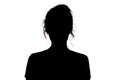 Silhouette of a girl confidently looking forward, a young woman`s head with a curl on a white isolated background