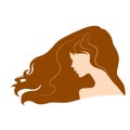 silhouette of a beautiful girl with flying brown long hair. vector illustration