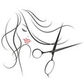 Silhouette of a girl with hair and scissors stylist Royalty Free Stock Photo