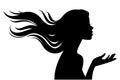 Silhouette of beautiful girl in profile with long hair