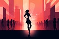 Silhouette of a beautiful girl standing in a dance club crowd