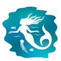 Silhouette of a beautiful mermaid with long hair under the water. flat vector illustration isolated Royalty Free Stock Photo