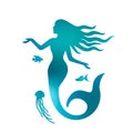 Silhouette of a beautiful mermaid with long hair under the water. flat vector illustration isolated Royalty Free Stock Photo