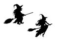 Silhouette of beautiful witch and old witch flies Royalty Free Stock Photo