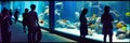 silhouette of a beautiful woman behind an aquarium