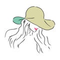 Silhouette of beautiful woman in a elegant hat. Vector. beautiful girl in a hat, vector sketch illustration