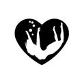 The silhouette beautiful woman, of girl floats in heart. Heart black icon, Love symbol. Valentines day sign, emblem, Flat style fo