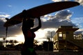 Silhouette Beautiful woman holding a Surfboard Royalty Free Stock Photo