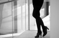 Silhouette of a beautiful woman`s legs, black pants, black shoes, office