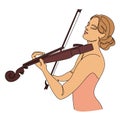 Silhouette of a beautiful woman with a violin in a modern continuous line style. Violinist girl, slender. Continuous