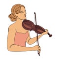 Silhouette of a beautiful woman with a violin in a modern continuous line style. Violinist girl, slender. Continuous