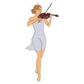 Silhouette of a beautiful woman with a violin in a modern continuous line style. Violinist girl, slender. Continuous