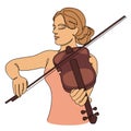 Silhouette of a beautiful woman with a violin in a modern continuous line style. Violinist girl, slender. Continuous