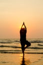 Silhouette of a beautiful Yoga man Royalty Free Stock Photo