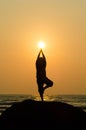 Silhouette of a beautiful Yoga man Royalty Free Stock Photo
