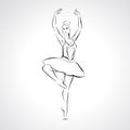 Silhouette beautiful young ballerina in ballet pose - vector illustration