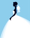 Silhouette of a beautiful young bride in a wedding dress